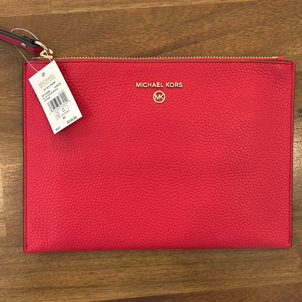 Michael Kors XL Zip Wristlet - Crimson Leather